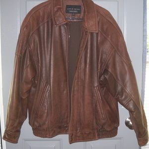Mens Croft & Barrow Genuine Leather Bomber Brown Jacket Size Large